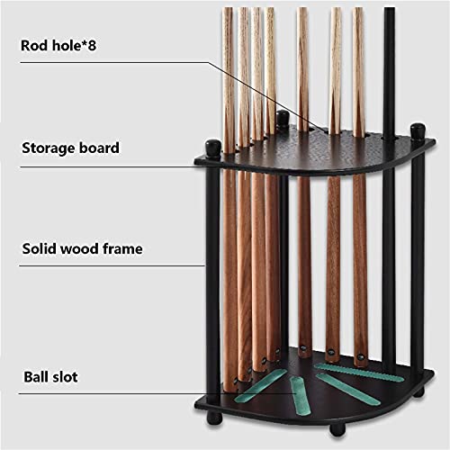Billiard Stick Stand Freestanding Pool Cue Rack Unisex's Hardwood Corner Floor Billiard Rack Holds 8 Pool Cue Stick and Full Set of Pool Balls