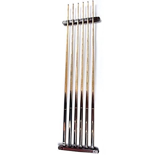 Pool Stick Holder, Wall Mounted 6 Cue Billiard Rack - Premium Solid Wood Cue Accessories