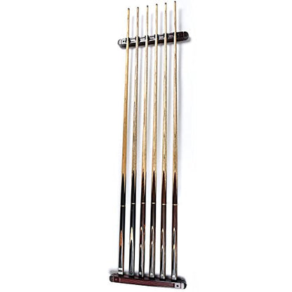 Pool Stick Holder, Wall Mounted 6 Cue Billiard Rack - Premium Solid Wood Cue Accessories