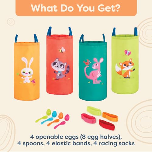 B. toys – 3 Outdoor Games for Kids – Racing Sacks & 3-Legged Race Bands – Egg-and-Spoon – Birthday Party Games – 5 Years + - style: Outdoor Racing Games
