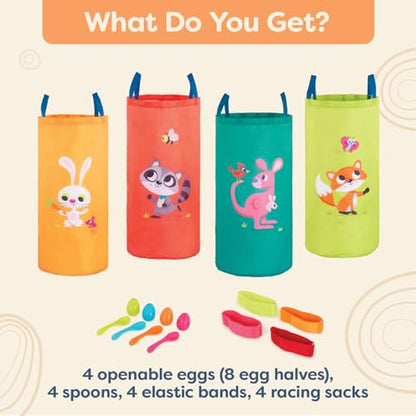 B. toys – 3 Outdoor Games for Kids – Racing Sacks & 3-Legged Race Bands – Egg-and-Spoon – Birthday Party Games – 5 Years + - style: Outdoor Racing Games