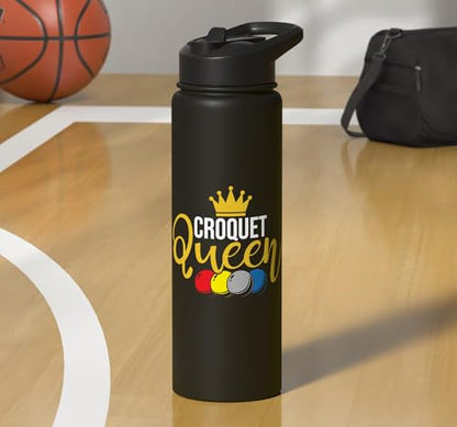 Croquet Queen - Lawn Game Mallet Wicket Hoop Ball Stainless Steel Insulated Water Bottle - color: Black