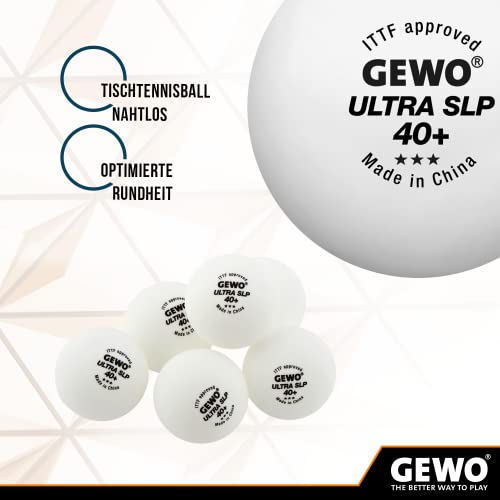 GEWO Ultra SLP Table Tennis Balls - 3 Star Table Tennis Ball Made of Plastic 40+ Without Seam - ITTF Certified Competition Balls Professional Table Tennis Balls White, 40 + mm Diameter