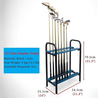 18-Cue Pool Rack Floor Stand – Wood & Iron Billiard Stick Holder, Freestanding Pool Cue & Ball Storage for Game Rooms