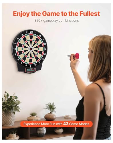 Electronic Dart Board, 15.5" Target, 43 Games, 320+ Variations, 8 Players, LCD Scoring, 6 Darts & 50 Tips - Home Game Room