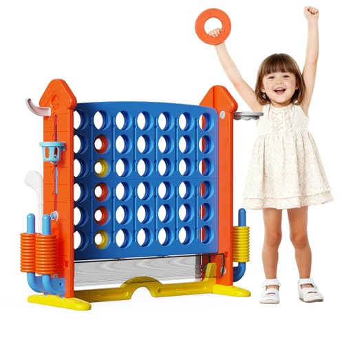 Giant Connect Game - Jumbo 4-to-Score Giant Set | 42 Jumbo Rings Row Board Game 4 Connect with Basketball Hoop, Perfect for Kids, Family and Party Floor Games
