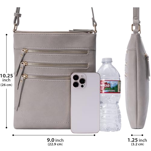 Solene Crossbody Bag Functional Multi Pocket Messenger Purse Top Zip Closure Shoulder Handbag With Adjustable Strap - color: Gray