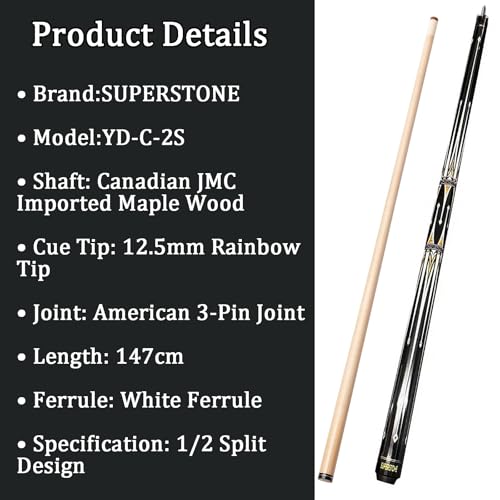 SUPERDIAMOND Pool Cue Stick Set Billiard Cue Sticks with Hard Case, 2-Pieces 58" Pool Table Sticks, 12.5 mm Tip Pool Queue,Pool Stick Set for Home Recreation, Billiards Clubs, Training - style: Billiard Cue Sticks-GB-YD-C-2S