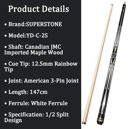 SUPERDIAMOND Pool Cue Stick Set Billiard Cue Sticks with Hard Case, 2-Pieces 58" Pool Table Sticks, 12.5 mm Tip Pool Queue,Pool Stick Set for Home Recreation, Billiards Clubs, Training - style: Billiard Cue Sticks-GB-YD-C-2S