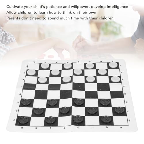 Outdoor Checkers, Folding PU Leather Camping Games Checkers Set with 24 Pieces for Kids Adults Family Picnics Parties Lawn BBQ (Black) - color: Black