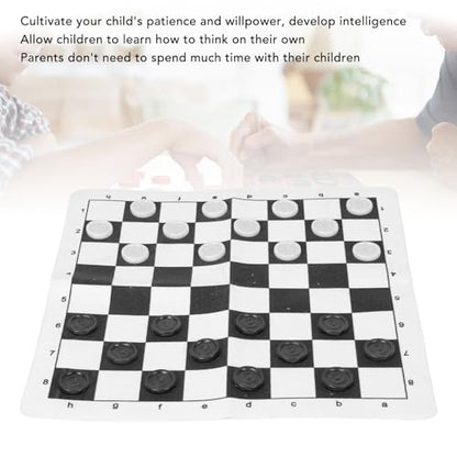 Outdoor Checkers, Folding PU Leather Camping Games Checkers Set with 24 Pieces for Kids Adults Family Picnics Parties Lawn BBQ (Black) - color: Black