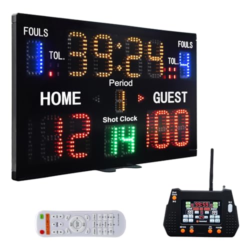 YZ LED Basketball Scoreboard with Shot Clock, Portable Scoreboard Basketball, Digital Scoreboard with Remote, Electronic Scoreboard with Timer Clock, Digital Score Keeper Outdoor - style: remote & panel control