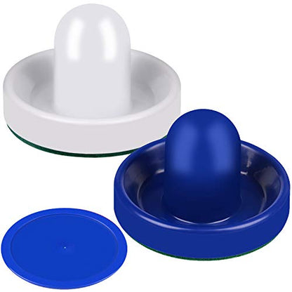 ONE250 Air Hockey Pushers and Red Air Hockey Pucks, Goal Handles Paddles Replacement Accessories for Game Tables (4 Striker, 4 Puck Pack) - color: White & Blue