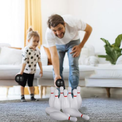 Toddmomy Kids Bowling Balls Toy Small Plastic Bowling Set Includes 10 Classical White Pins and 2 Black Balls Toddler Sport Toy for Indoor Outdoor Activities Party Family Games,16cm