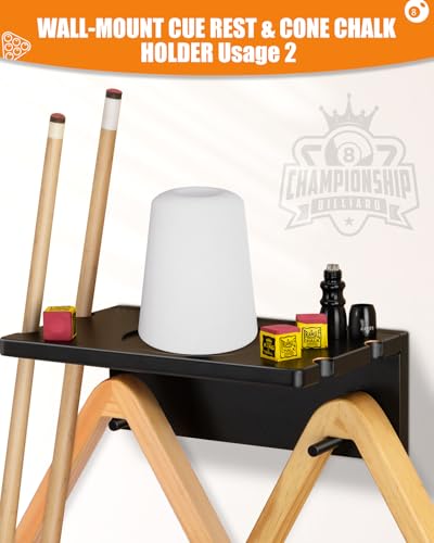 EXTCCT Wall Mounted Cue Holder - Hardwood Billiard Cue Rest and Drink Holder with Chalk Holder 11 x 6.3 x 4.1 Inches (Black) - color: Black