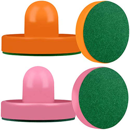 ONE250 Air Hockey Pushers and Red Air Hockey Pucks, Goal Handles Paddles Replacement Accessories for Game Tables (4 Striker, 4 Puck Pack) - color: Orange & Pink