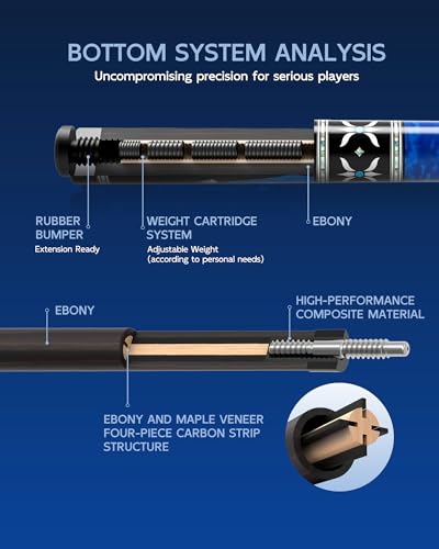KONLLEN KL-KB Low Deflection Maple Billiards Cue Pool Cue Stick Real Wood Abalone Shell Inlay Wrapless 12.5mm Tip - color: AK-KB-2-set3
