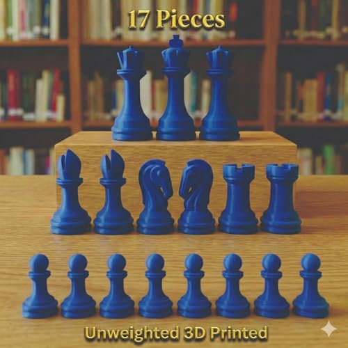 Staunton Chess Pieces Half Set, 17 Blue Pieces, 3.75" King | Made in USA - color: Blue