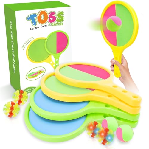 Toss and Catch Game for Kids: Toss and Catch Balls Set of 2 - Outdoor Catching Ball Paddle Toys for Ages 3+ Beach Paddle Ball Sets for Yard, Backyard, Summer - style: 4Paddles+6Balls