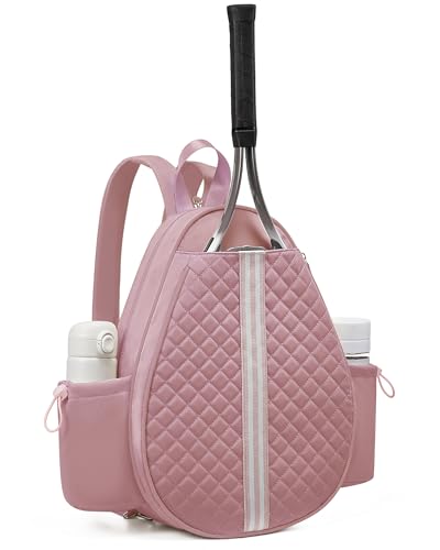 Sucipi Tennis Bag, Quilted Tennis Sling Crossbody Backpack, Water Resistant Tennis Racket Bags for Women Men, Suitable for Pickleball Tennis Badminton - color: Pink, size: Medium