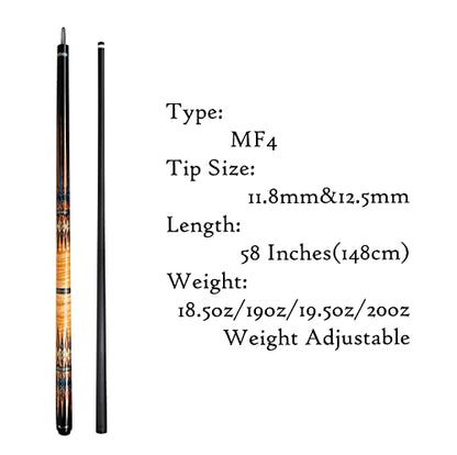 Carbon Fiber Pool Cue,11.8mm/12.5mm Low Deflection Cue Stick,Professional Pool Stick with Case - color: MF2, size: 12.5mm