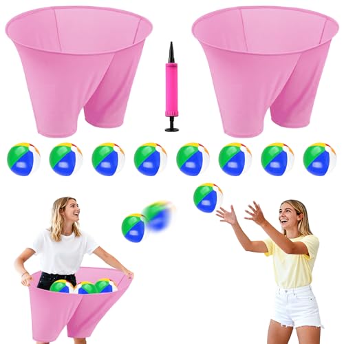 Granny Pants Game with Bouncy Balls and 1 Air Pump (Random Colors), Granny Pants Outdoor Game Baby Shower Funny Party Game for Adults & Families, Big Pants Ball Game Granny Pants Yard Game - color: Pink