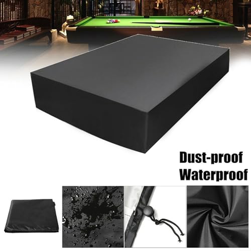 Oxford Cloth Billiard Pool Table Cover Waterproof Protective Dust Cover With Drawstring, For 8/9 Ft Tables Stitched Black Silver 210D(215x125x14CM)