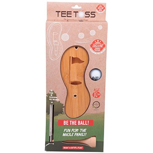 Golf Ball Deluxe Toss Game - 100% Bamboo - Be The First to Land The Ball Up On The Tee! (All Parts Included)