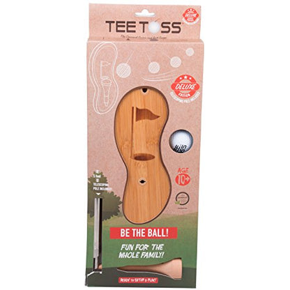 Golf Ball Deluxe Toss Game - 100% Bamboo - Be The First to Land The Ball Up On The Tee! (All Parts Included)