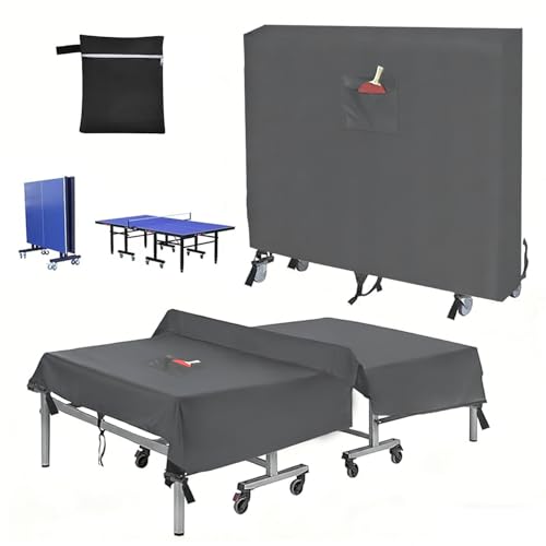 Heavy Duty Waterproof Ping Pong Table Cover - 600D Durable Material, Fits 9x5 FT Folding/Flat Tables, Windproof Buckle, Indoor/Outdoor Use, Gray, 65''L x 28''W x 73''H - color: Gray