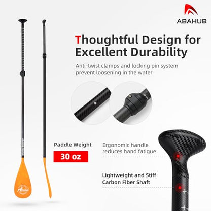 Abahub Carbon Fiber SUP Paddles, 1 x 3 Section Adjustable 67" - 86" Carbon Fiber Shaft, Lightweight Stand-up Paddle Oars for Paddleboards, with a Carrying Bag - color: Carbon Fiber Shaft & Orange Wave Print Plastic Blade