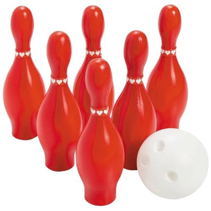 Fun Express Valentine Bowling Set for Kids - Includes 10 Pins and 2 Balls.- Valentine's Day Games and Party Activities