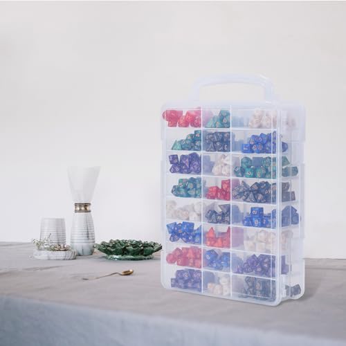 Dice Storage Case for DnD Dice with Removable Dividers Holding up to 830 Dices, Dice Case for DnD Dice with Handle Great for Dice Collectors or RPG D&D Games (Tranparent)