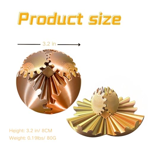 Gear Ball 3D Printed Spin Ball Cube Fidget Toys, Gear Sphere Fidget Toy, GearSphere Desk Toy Stress Fidget Balls, Fidgets Spinners for Adults & Kids Anxiety Relaxing (Laser Rose Gold, 3.1 Inch) - color: Laser Rose Gold, size: 3.1 Inch