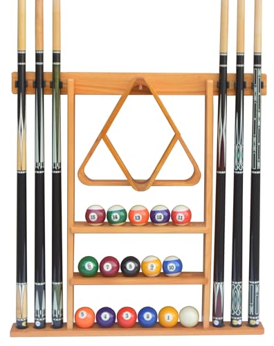 Wall Mount Cue Rack, Billiard Pool Cue Stick holder, Premium Quality Made in TAIWAN, Solid Hardwood, Cue Rack Only - color: Orange-Oak