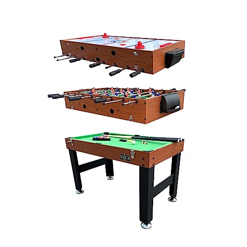 KICK Trio 48″ 3-in-1 Multi Game Table - Foosball, Billiards/Pool & Air-Hockey - color: Brown