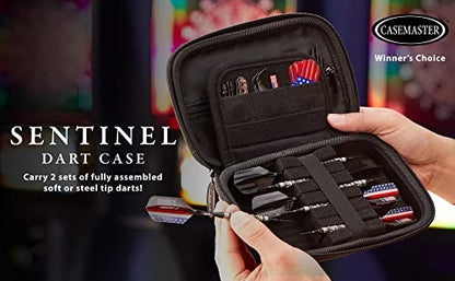 Casemaster Sentinel 6 Dart Case, Holds Extra Accessories, Tips, Shafts and Flights, Compatible with Steel and Soft Tip Darts, Impact & Water Resistant Tactech Shell, Red Zipper - color: Red
