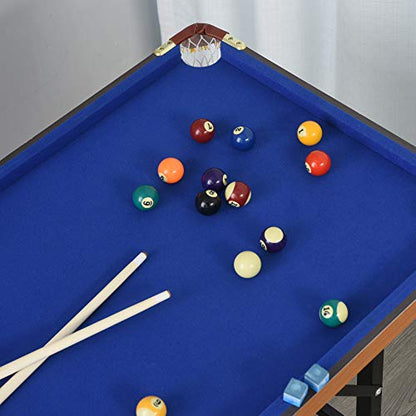 Folding Pool Table with Accessories, 55x24.75x29.5 Inches, Blue Felt Top, Includes 2 Cues, 16 Balls, Chalk, Triangle Rack, 6 Mesh Bags, Compact Billiard Game Table for Kids and Adults