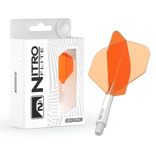 RED DRAGON Nitro Flite Integrated Flight & Shaft System - Dual-Core Polycarbonate for Stable, Consistent Flight, No.2 Shape, Intermediate (28mm) Length, White & Orange