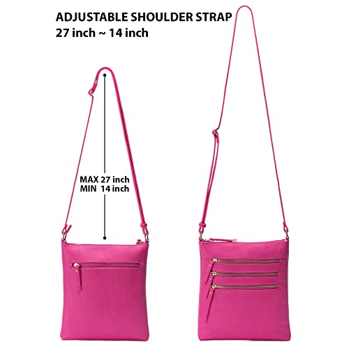 Solene Crossbody Bag Functional Multi Pocket Messenger Purse Top Zip Closure Shoulder Handbag With Adjustable Strap - color: Fuchsia