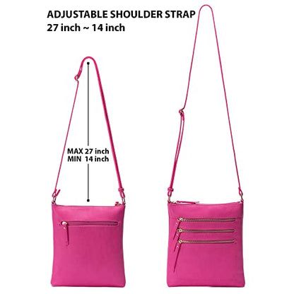 Solene Crossbody Bag Functional Multi Pocket Messenger Purse Top Zip Closure Shoulder Handbag With Adjustable Strap - color: Fuchsia