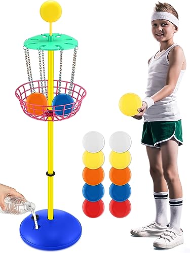 Meooeck 42 Inches Mini Disc Golf Baskets with 10 Flying Discs Golf Starter Set for Indoor Outdoor Yard and Beach Games - style: Cute Color