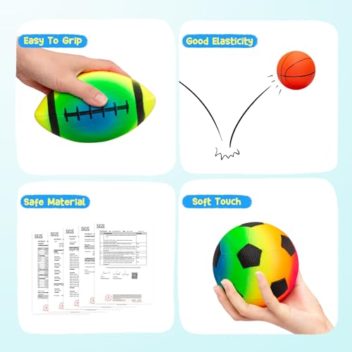 PlayZap 7-Piece Soft Ball Set for Toddlers & Kids - Includes 5” Playground Balls, Soccer, Football & Basketball - Great for Home, Yard, Pool, Classroom & Park for Boys & Girls Easter Gifts - color: 5" (7 pack)