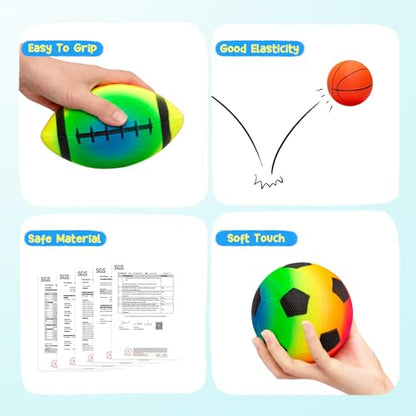 PlayZap 7-Piece Soft Ball Set for Toddlers & Kids - Includes 5” Playground Balls, Soccer, Football & Basketball - Great for Home, Yard, Pool, Classroom & Park for Boys & Girls Easter Gifts - color: 5" (7 pack)
