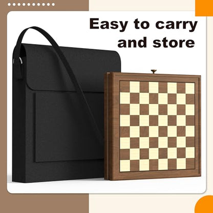 Premium Natural Walnut 13" x 13" Magnetic Wooden Chess Set with 1 Built-in Storage Drawers - 2 Bonus Extra Queens - 24 Checkers Pieces - Staunton Chess Pieces, Board Games Chess Sets - color: Brown
