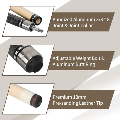 GARSEN Pool Cue Stick 58 inch 18 oz 19 oz 20 oz 21 oz Billiard House Bar Pool Stick - color: Maple Grey