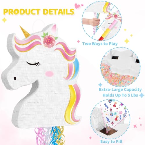 WERNNSAI Ultra Large Unicorn Piñata - Unicorn Party Supplies Piñata Bundle with Blindfold and Bat for Girls Kids Rainbow Unicorn Theme Birthday Party Game Decorations (20.4" x 15.6" x 2.9") - style: Unicorn B-Large 20"x16"