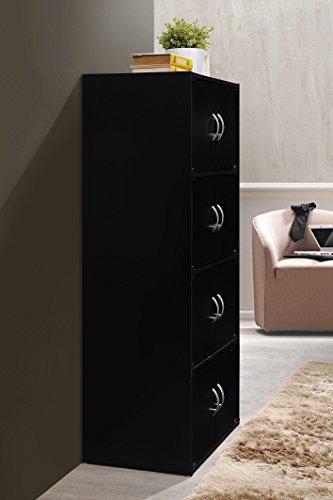 Hodedah HID44 8 Door 4 Shelf Modern Wooden Heavy Duty Floor Mount Multipurpose Storage Bookcase Cabinet with Installation Hardware, Black