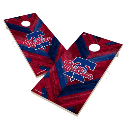 Baseball Themed Cornhole Boards, 2x4 Regulation Pro Cornhole Board Set, Officially Licensed Cornhole Boards, Perfect for Tailgates - color: Philadelphia, size: 4. Include Case & Lights