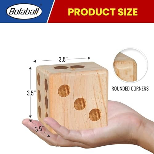 Bolaball 3.5" Giant Wooden Yard Dice Set Pack of 2 for Outdoor Fun, Barbeque, Party Events, Backyard Games, Beach Games, Lawn Game Includes 6 Dice and a Carry Bag for Easy Storage